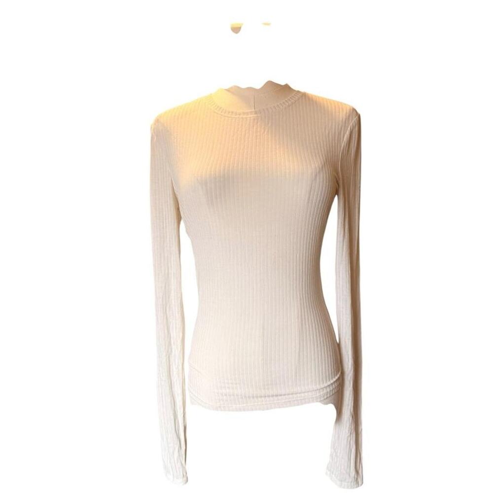 Alo Yoga Cream Ribbed Long Sleeve Top Bamboo‎ Viscose Small